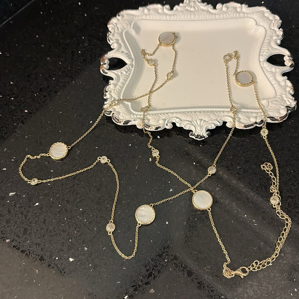 Diamonique By The Yard w/Pearl Accents 36” 14K Yellow Gold Clad SS Necklace - Picture 5 of 11